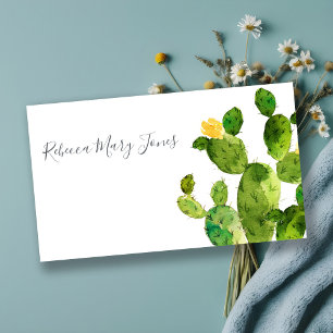 GREEN WATERCOLOUR DESERT CACTUS FLOWER  MONOGRAM BUSINESS CARD