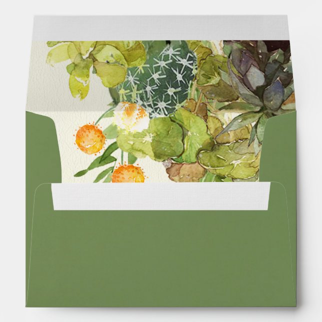 GREEN WATERCOLOUR DESERT CACTUS FLOWER  MONOGRAM ENVELOPES (Back (Bottom))