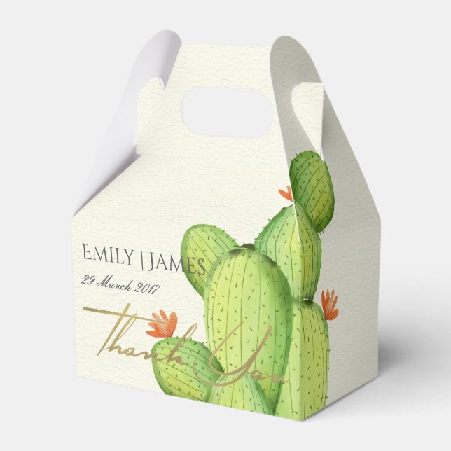 GREEN WATERCOLOUR DESERT CACTUS FLOWER  MONOGRAM FAVOUR BOX (Front Side)