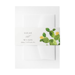 GREEN WATERCOLOUR DESERT CACTUS FLOWER MONOGRAM INVITATION BELLY BAND