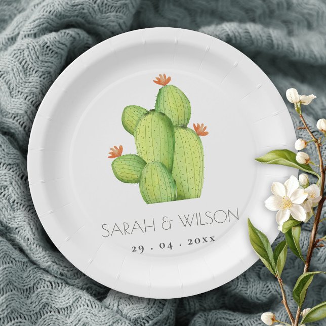 GREEN WATERCOLOUR DESERT CACTUS FLOWER  MONOGRAM PAPER PLATE (Creator Uploaded)
