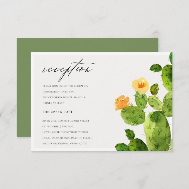 GREEN WATERCOLOUR DESERT CACTUS FLOWER  RECEPTION INVITATION (Front/Back)