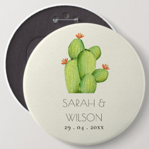 GREEN WATERCOLOUR DESERT CACTUS FLOWER  WEDDING 6 CM ROUND BADGE
