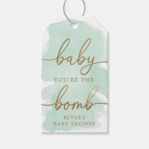 Green Watercolour Gold Bath Bomb Favour Tag
