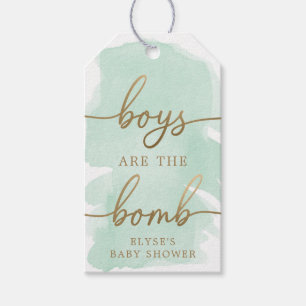 Green Watercolour Gold Bath Bomb Favour Tag
