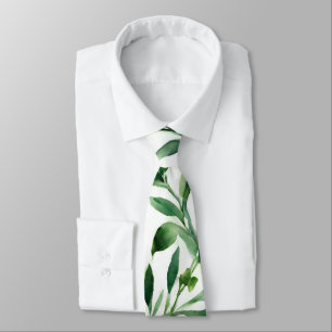 Green Watercolour Leaves Tie