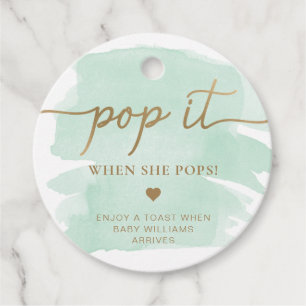 Green Watercolour Pop It When She Pops Favour Tag