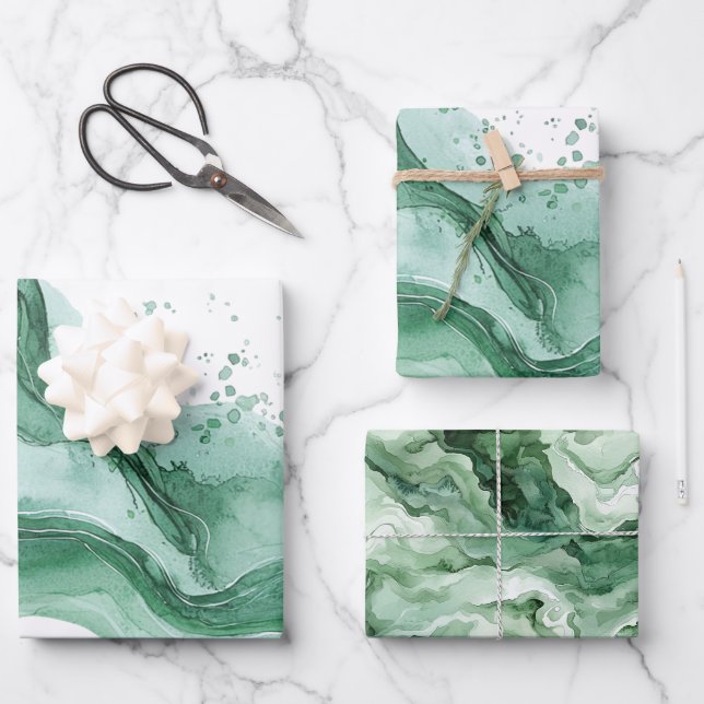Green Wave Abstract Birthday Wrapping Paper Sheet (Front)