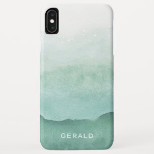 Green Wave Ombre Watercolor Bubbles Monogram Case-Mate iPhone Case
