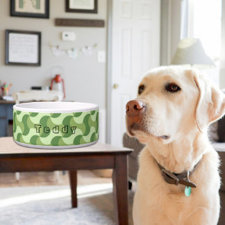 Green Waves Pattern Ceramic Pet Bowl