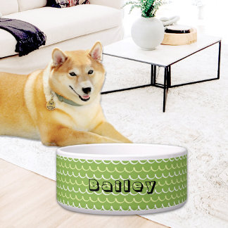 Green Waves Pattern Ceramic Pet Bowl