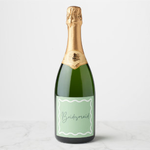 Green Wavy Aesthetic Bridesmaid Proposal Sparkling Wine Label