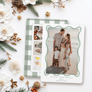 Green Wavy Frame 4 Photos Christmas Holiday Card