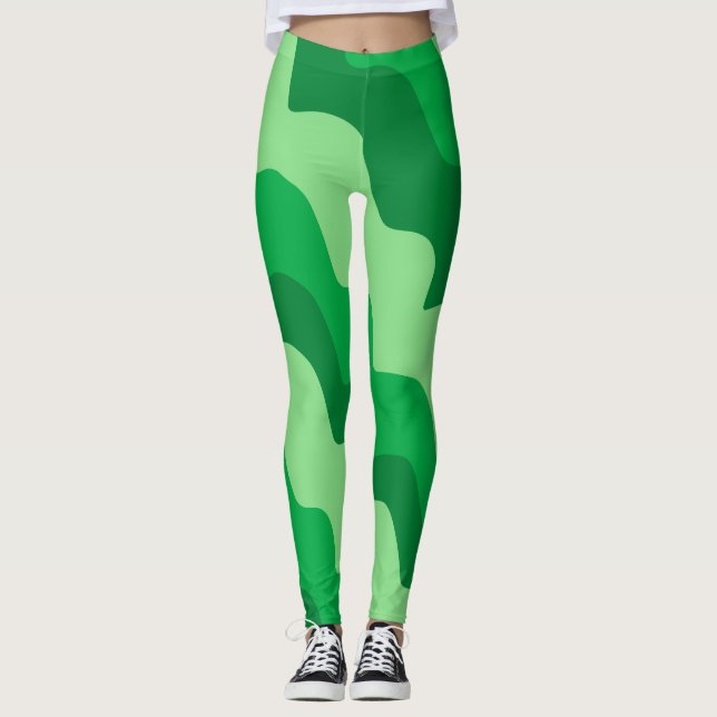 Green wavy ocean waves gradient  leggings (Front)