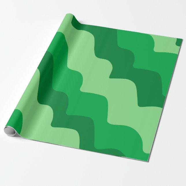 Green wavy ocean waves gradient  wrapping paper (Unrolled)