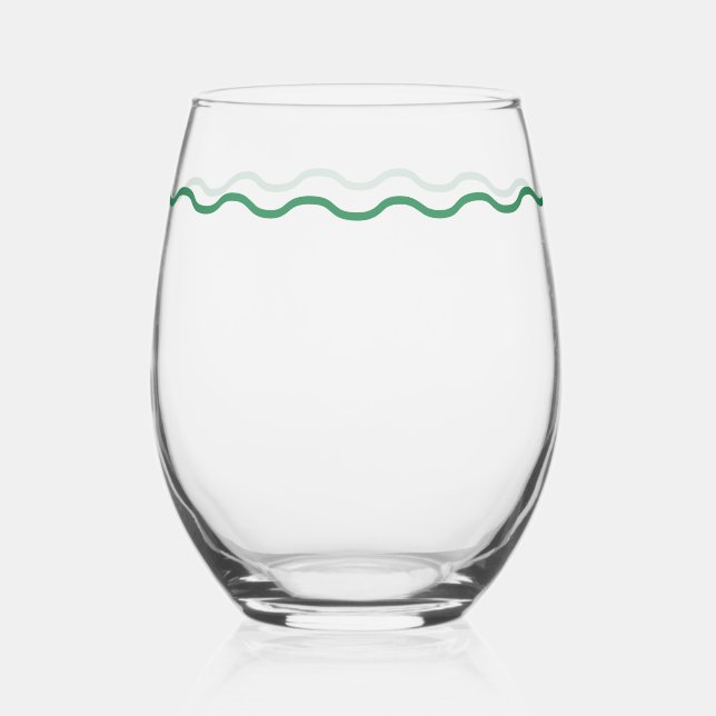 Green Wavy Retro Stemless Wine Glass (Front)