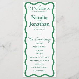 Green Wavy Retro Wedding Programme