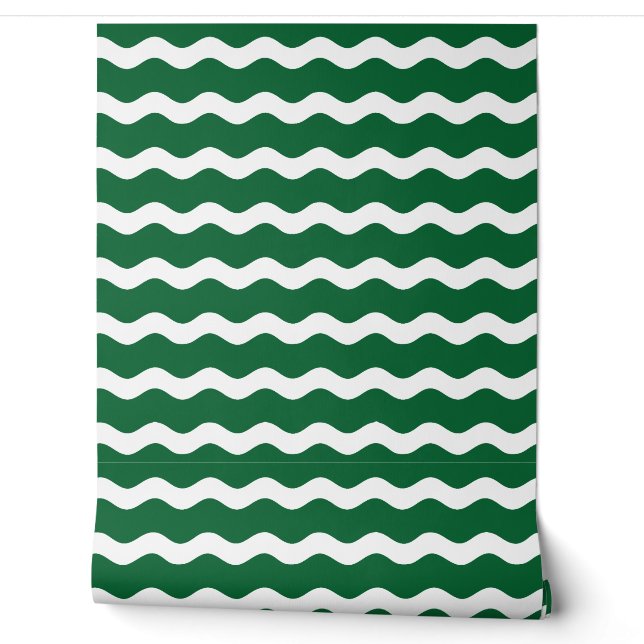 Green Wavy Ric Rac Striped Pattern Wallpaper (Unrolling)