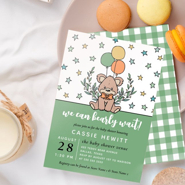 Green We Can Bearly Wait Baby Shower Invitation (Creator Uploaded)