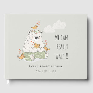 Green We Can Bearly Wait Bear Birds Baby Shower Guest Book