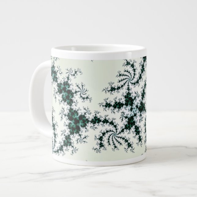 Green Webs - delicate fractal lace Large Coffee Mug (Front Left)