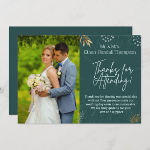 Green Wedding Couple Photo Thank You Flat Card