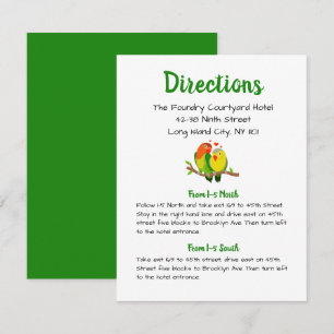 Green Wedding Directions Lovebirds Party Cartoon Invitation