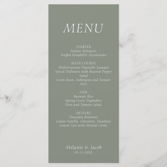 Green Wedding Flat Menu (Front)