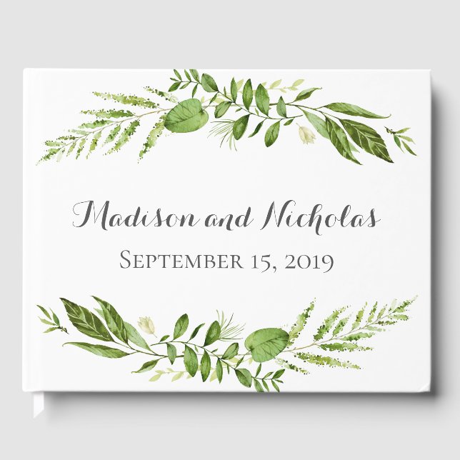 Green Wedding Guest Book, Rustic Greenery Book (Front)