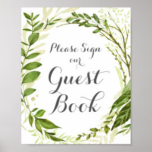 Green Wedding Guest Book Sign, Rustic Greenery