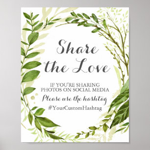 Green Wedding Hashtag Sign Share Love, Greenery