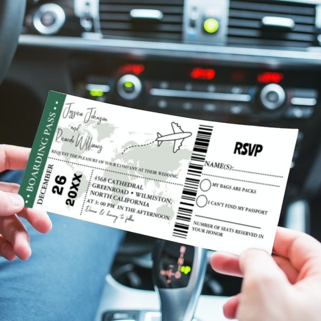 Green Wedding invitation Boarding pass ticket (Creator Uploaded)
