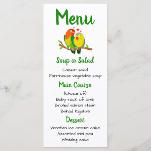 Green Wedding Menu Lovebirds Party Bridal Shower
