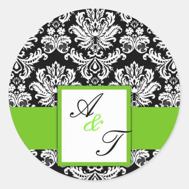 Green Wedding Monogram Damask Seal (Front)