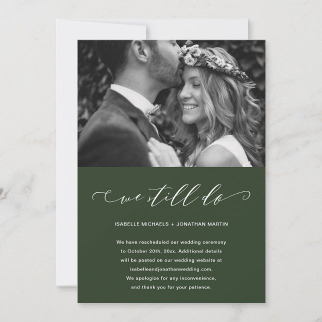 Green Wedding Postponement We Still Do Photo Announcement (Front)