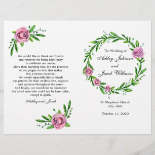 Green wedding program. Summer church ceremony