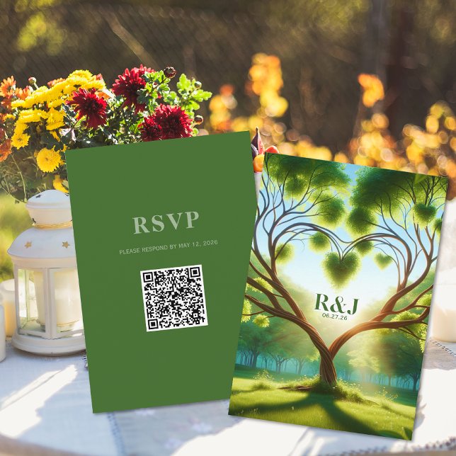 Green Wedding QR Code Enclosure Card (Green Wedding QR Code Enclosure Card (front and back))