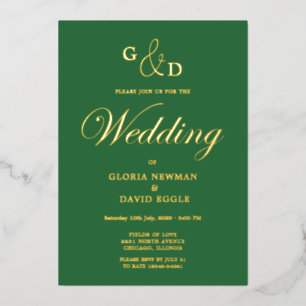 Green   Wedding   Real Gold Foil Invitation