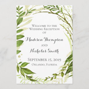 Green Wedding Reception Programs, Rustic Greenery Programme