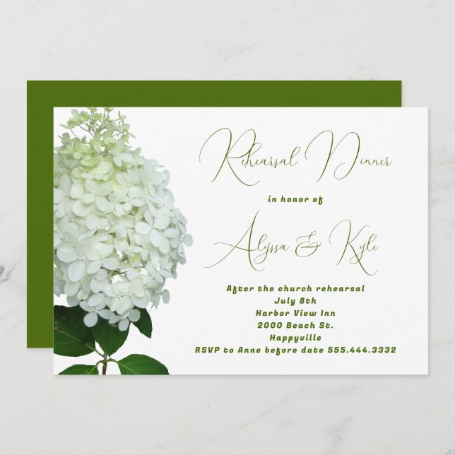 Green Wedding Rehearsal Big Flower Invitation (Front/Back)