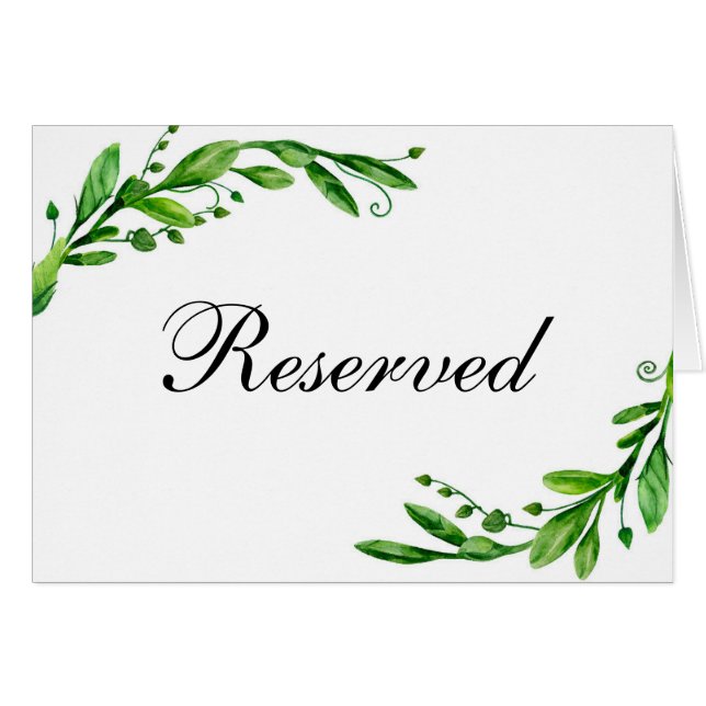 Green wedding reserved sign. Summer table card (Front Horizontal)