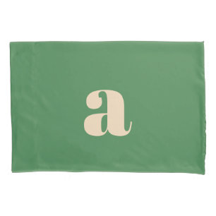 Green wedding retro modern initial  pillowcase