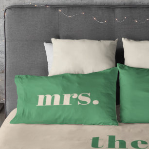 Green wedding retro modern mr and mrs  pillowcase