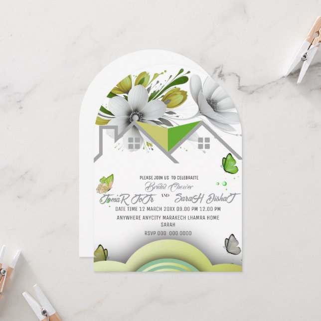 Green Wedding Save the date Template, wedding,  We Invitation (Front/Back In Situ)