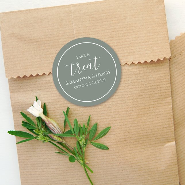 Green Wedding Simple Calligraphy Script Treat Classic Round Sticker (Creator Uploaded)
