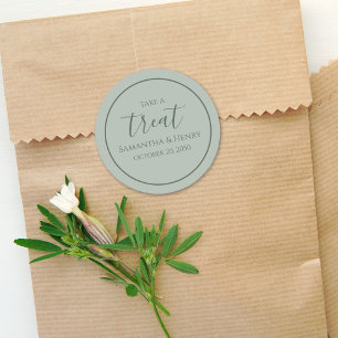 Green Wedding Simple Calligraphy Script Treat  Classic Round Sticker