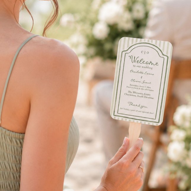 Green Wedding Striped Program Hand Fan (Creator Uploaded)