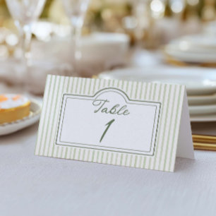 Green Wedding Striped Table Number