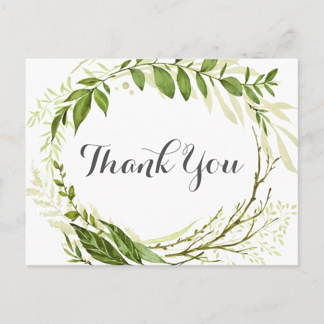 Green Wedding Thank You Postcards Rustic Greenery (Front)