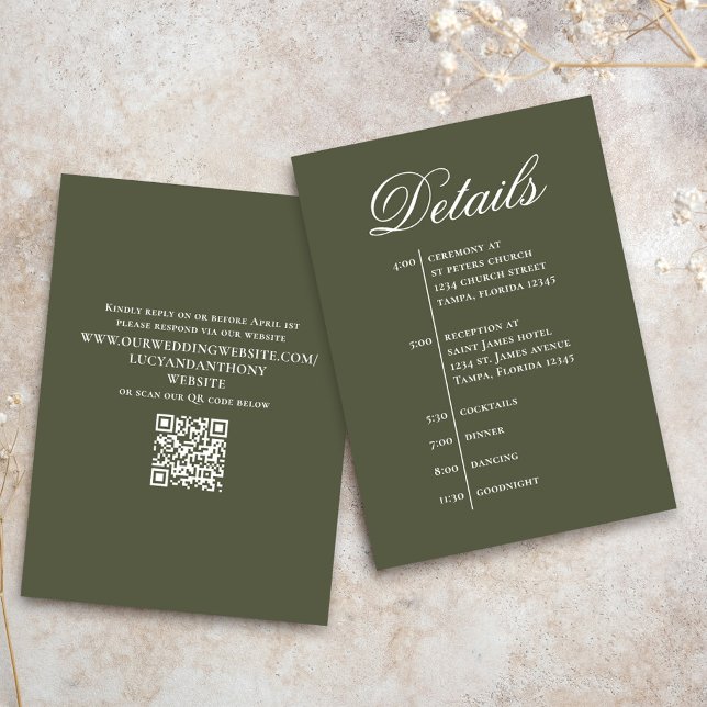 Green Wedding Timeline Details Simple RSVP Enclosure Card (Lovely green wedding details enclosure card with simple timeline template.)
